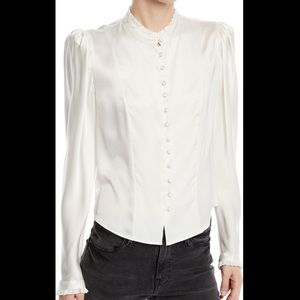 Frame Victorian puff-shoulder silk button blouse